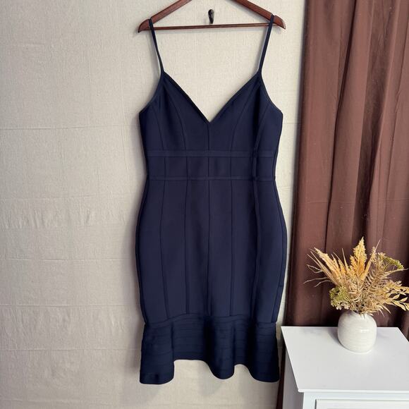 Venus Bodycon Dress Size XL Navy Blue Spaghetti Strap Zip Back Heavy Fabric - Picture 1 of 13